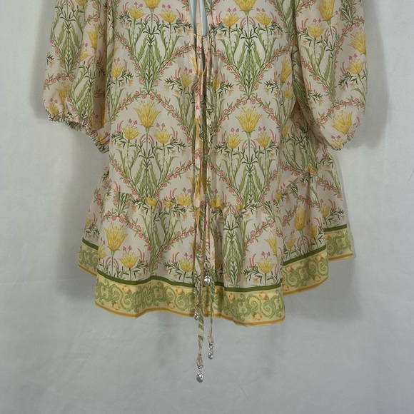 CeCe floral tie front peplum puff sleeve blouse S - Picture 3 of 9